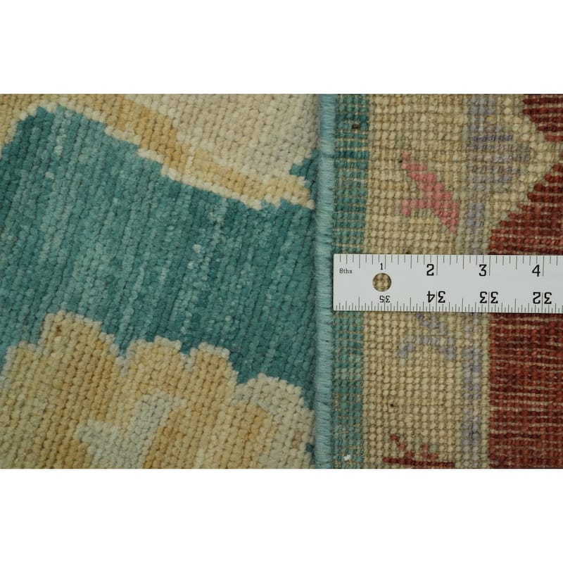 Vegetable Dye Wool Oushak Turkish Area Rug, Floral Geometric Carpet - 10' 11'' X 8' 5''