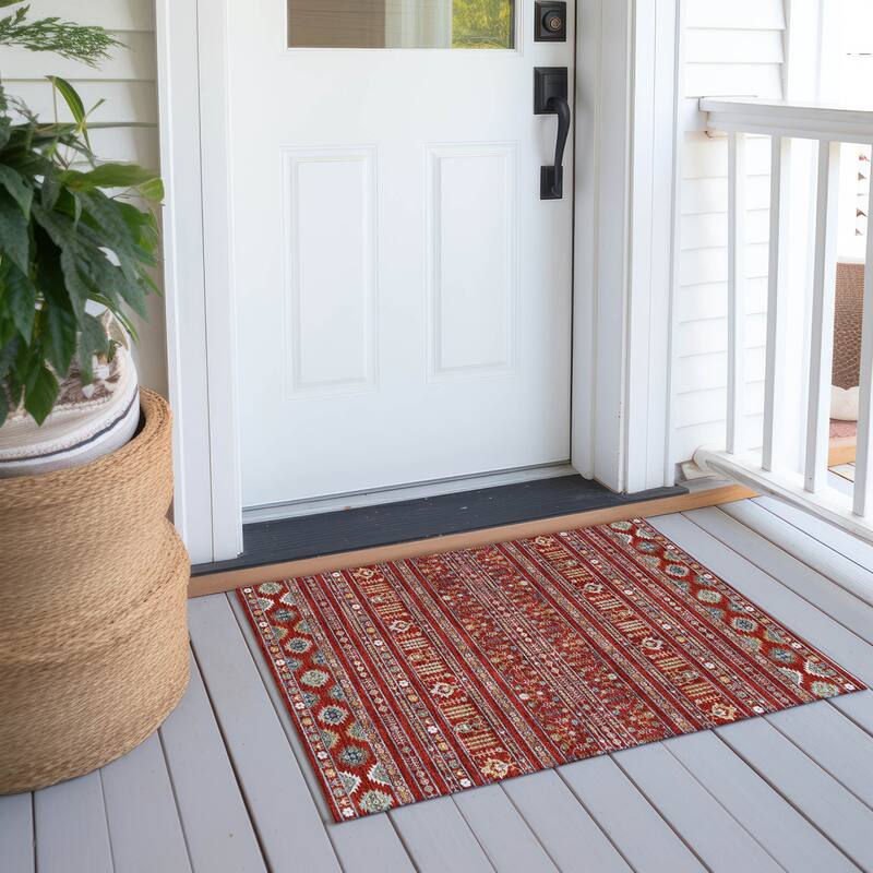 Machine Washable Indoor/ Outdoor Boho Moroccan Chantille Rug - Red - 1'8" x 2'6"