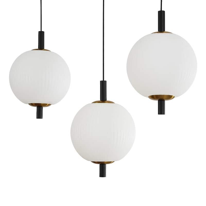 Modern 5-Light Kitchen Island Pendant with Ribbed Acrylic Globe Shade - Matte Black