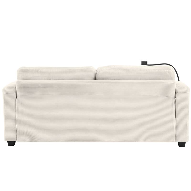 Roomfitters Corduroy Sleeper Sofa Loveseat with Full-Size Mattress, USB Ports, Cup Holders, Side Pockets