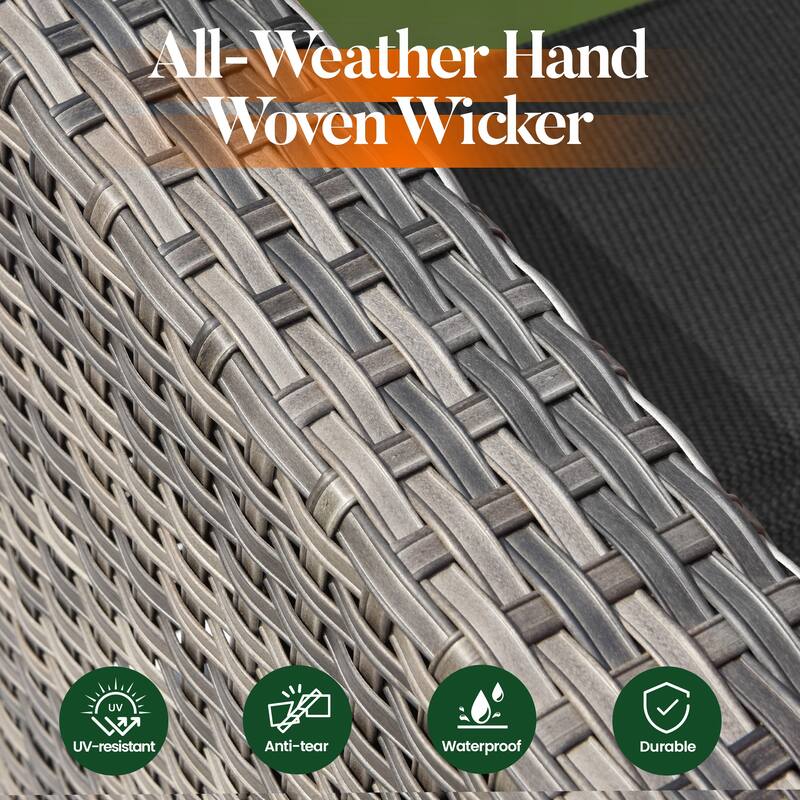 HOOOWOOO 8-piece Grey Wicker Patio Furniture Set Sectional Sofa with Fire Pit Table