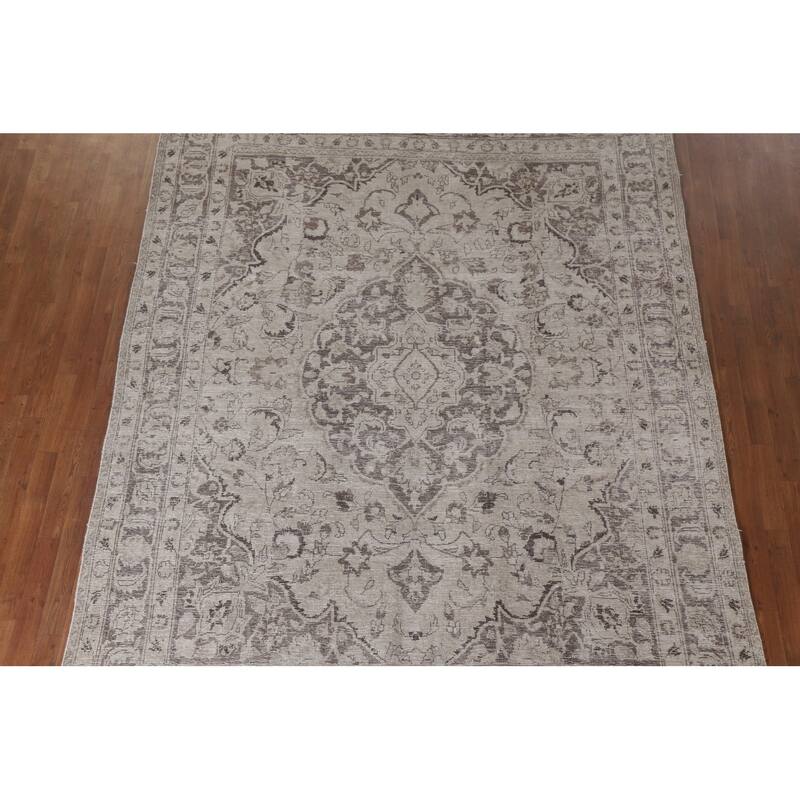 Hand Knotted Oriental 100% Wool Carpet Traditional Floral Beige & Ivories Tabriz Area Rug - 10' 9'' X 7' 8''