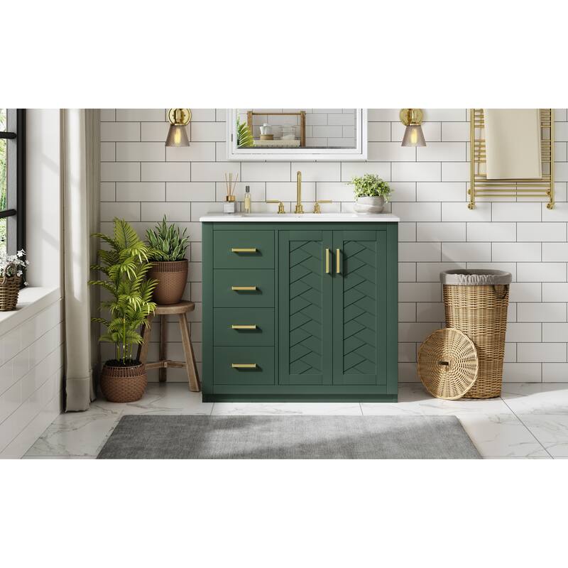 GDFStudio - Montclair Modern Freestanding Bathroom Vanity with Ceramic Sink and 3 Storage Drawers & Soft Closing Doors - 36'W