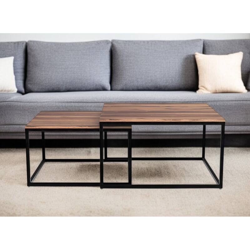 Set of 2 Squared Off Natural Wood Nesting Coffee Tables - 29.5' x 29.5' 17 - 29.5' x 29.5' 17 - Brown - Wood