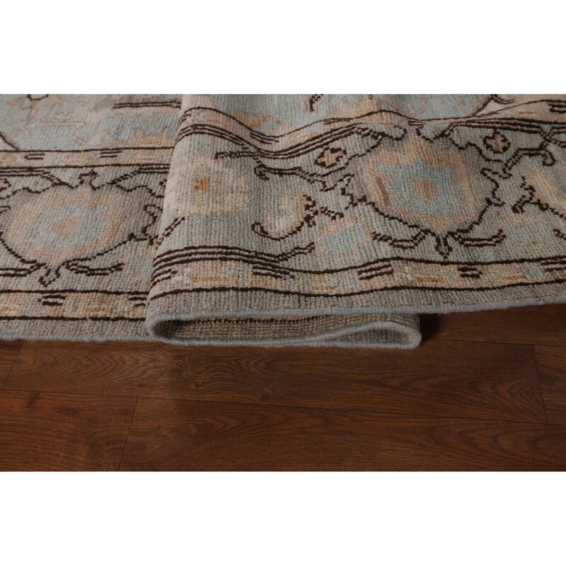Vegetable Dye Oushak Turkish Rug Blue Hand-Knotted Wool Carpet - 6'1"x 9'0"
