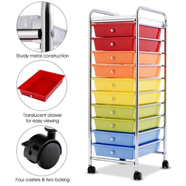 Shop Costway 10 Drawer Rolling Organizer Cart Craft Utility Mobile