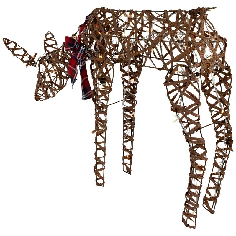 35" LED Lighted Feeding Rattan Reindeer Outdoor Christmas Decoration - Brown