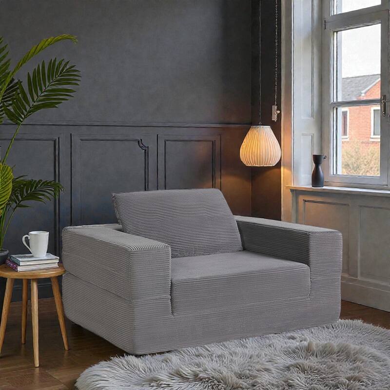 Compression Human Dog Sofa Bed, 3-in-1 Corduroy Floor Couch with Pillow, Folding Lounger for Adults & Pets