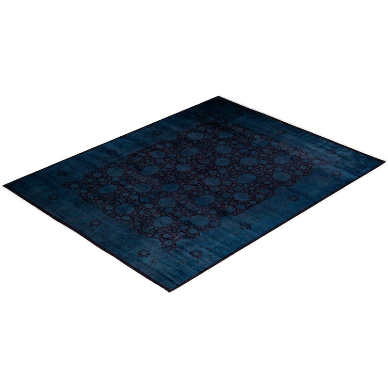 Overton Hand Knotted Wool Vintage Inspired Modern Contemporary Overdyed Blue Area Rug - 8' 2" x 10' 4"