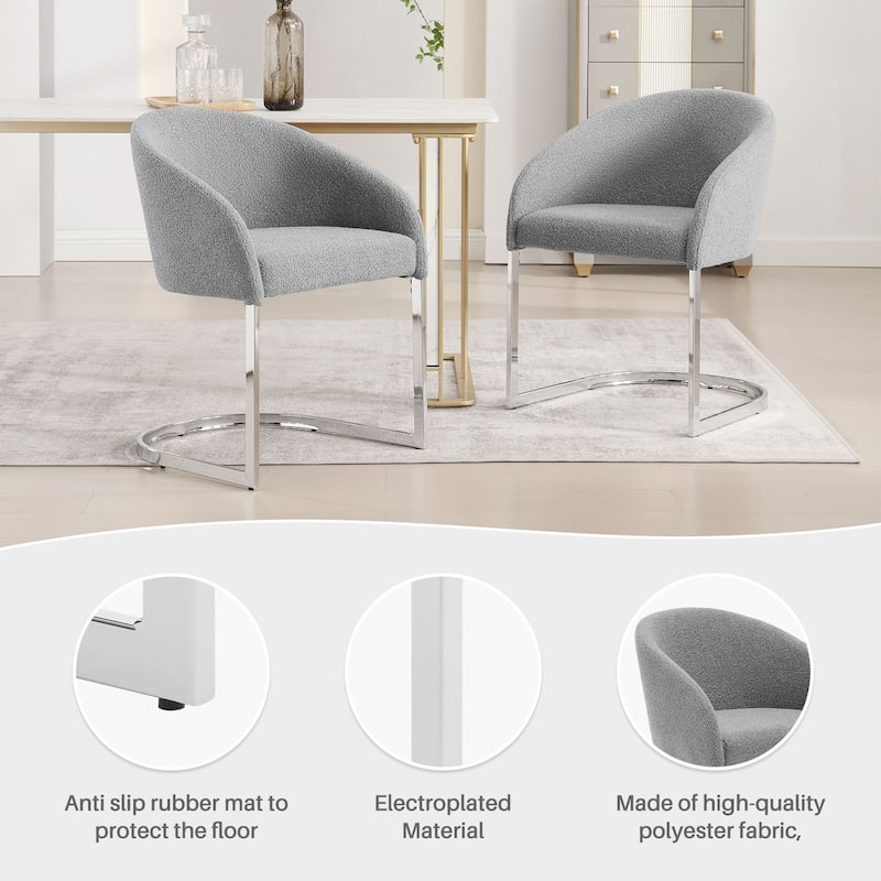 Modern Fabric Upholstered Dining Chairs, Boucle Arm Side Chair - 30" H x 22.2" W x 21.7" D