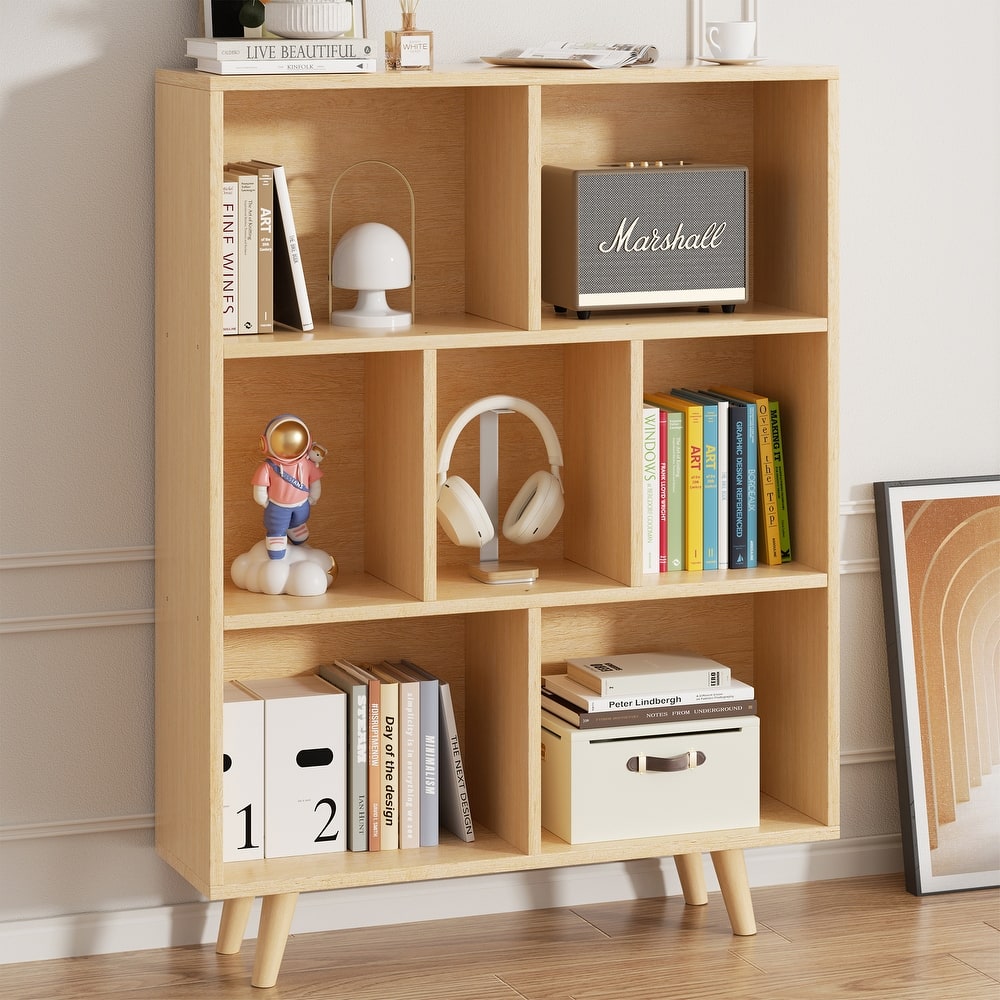 Wooden 7 Cube Bookshelf, 3-Tier Storage Bookcase