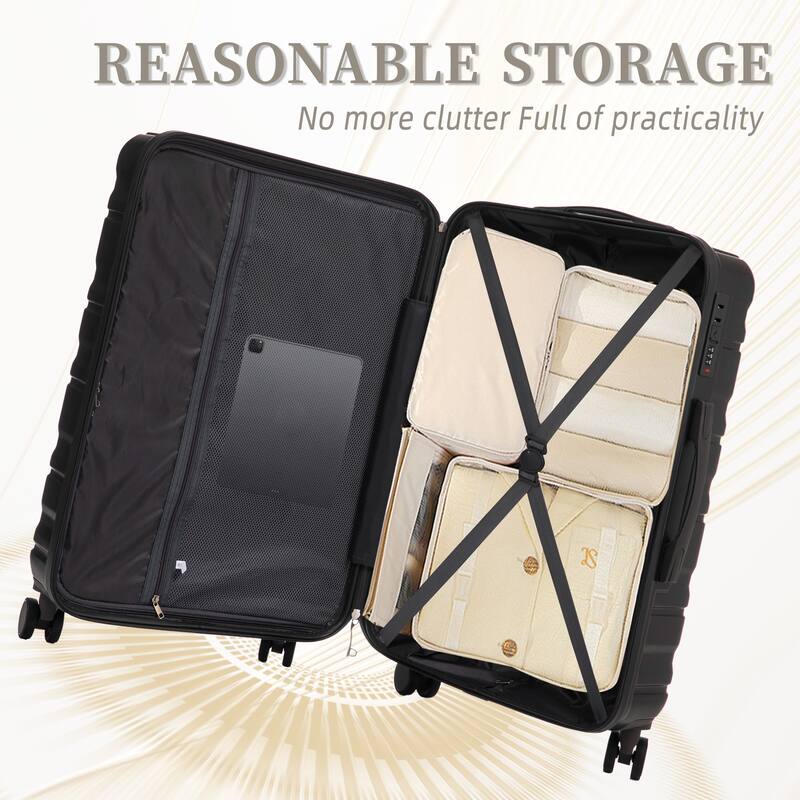 3-Piece, Modern Luggage Sets with Push-Button Telescopic Handle and Combination Lock, for Boarding Travel, Dark Gray