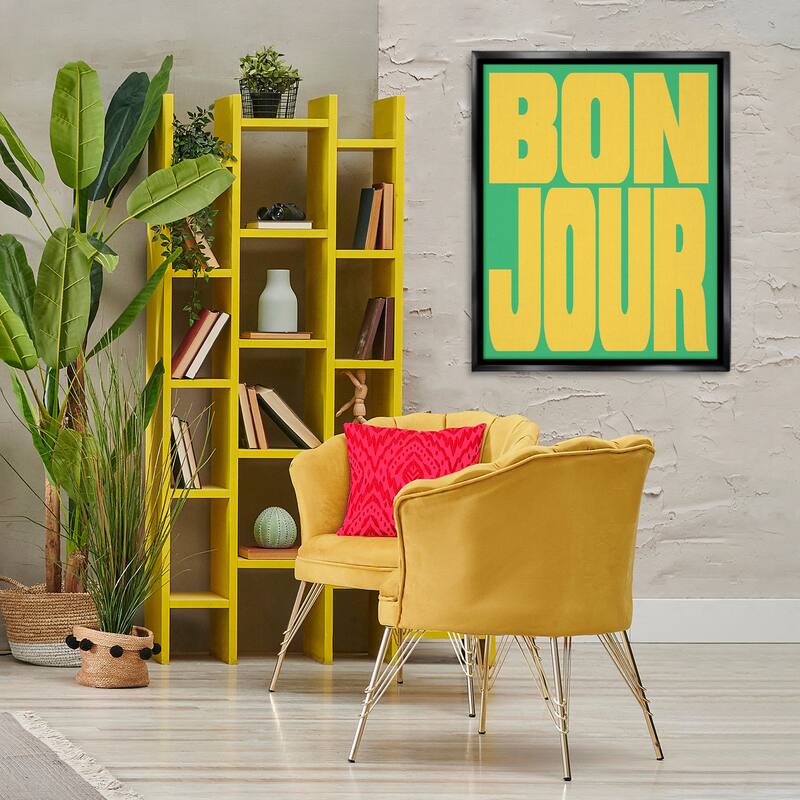 Stupell Bonjour Yellow & Green Framed Floater Canvas Wall Art Design By House of Lulu