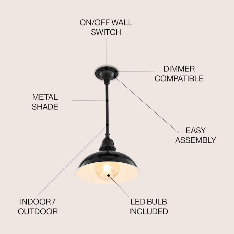 12.25" 1-Light Indoor/Outdoor Iron LED Pendant, by JONATHAN Y - 12.25