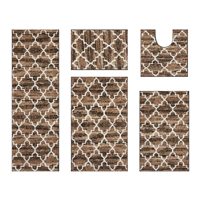 Better Trends Savio Collection 4 & 5 Pc Set Bathroom Rug - 100% Micro Polyester with Gel Foam Backing, Machine Washable Bath Mat