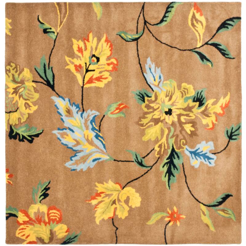SAFAVIEH Handmade Soho Dwan Floral N.Z. Wool Rug - 8' Square - Brown/Multi