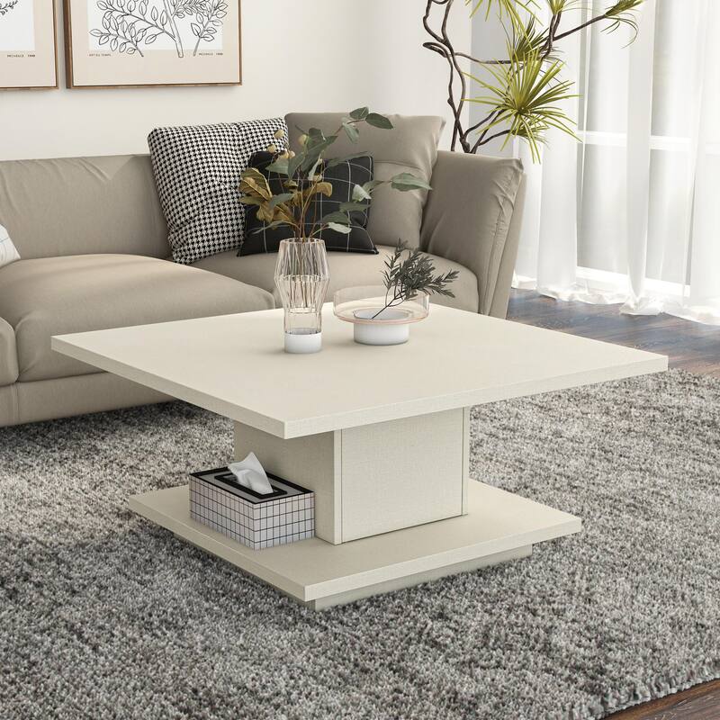 Ross Modern Square Coffee Table with Wrap Around Base Shelf and Hidden Storage by Strick & Bolton