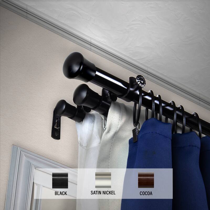 InStyleDesign End Cap 13/16" Triple Curtain Rod - 66 to 120 inches - Black