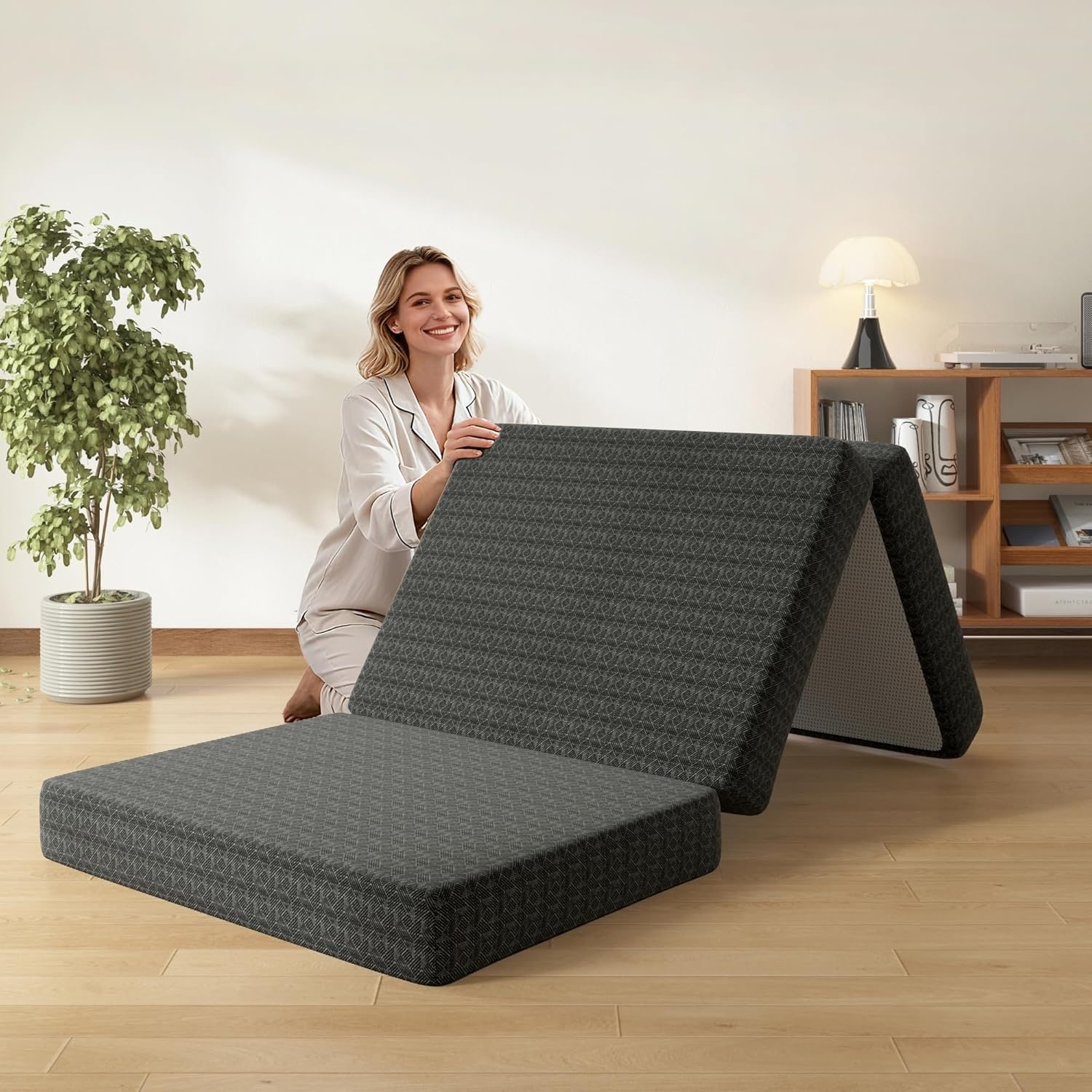 6 Inch Queen Tri-Fold Memory Foam Mattress, Portable for Travel