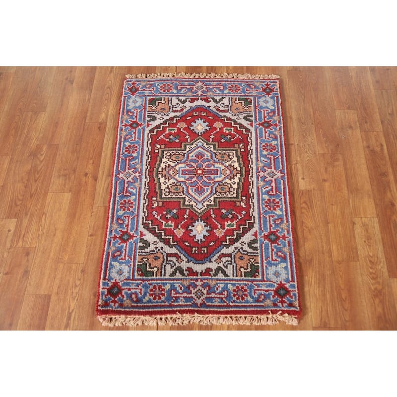 Red Traditional Heriz Serapi Foyer Area Rug Hand-knotted Wool Carpet - 2'0"x 3'0"