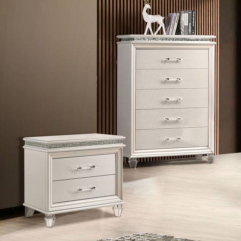 Xian Transitional White 2-piece Nightstand and Chest Set by Furniture of America - Pearl White