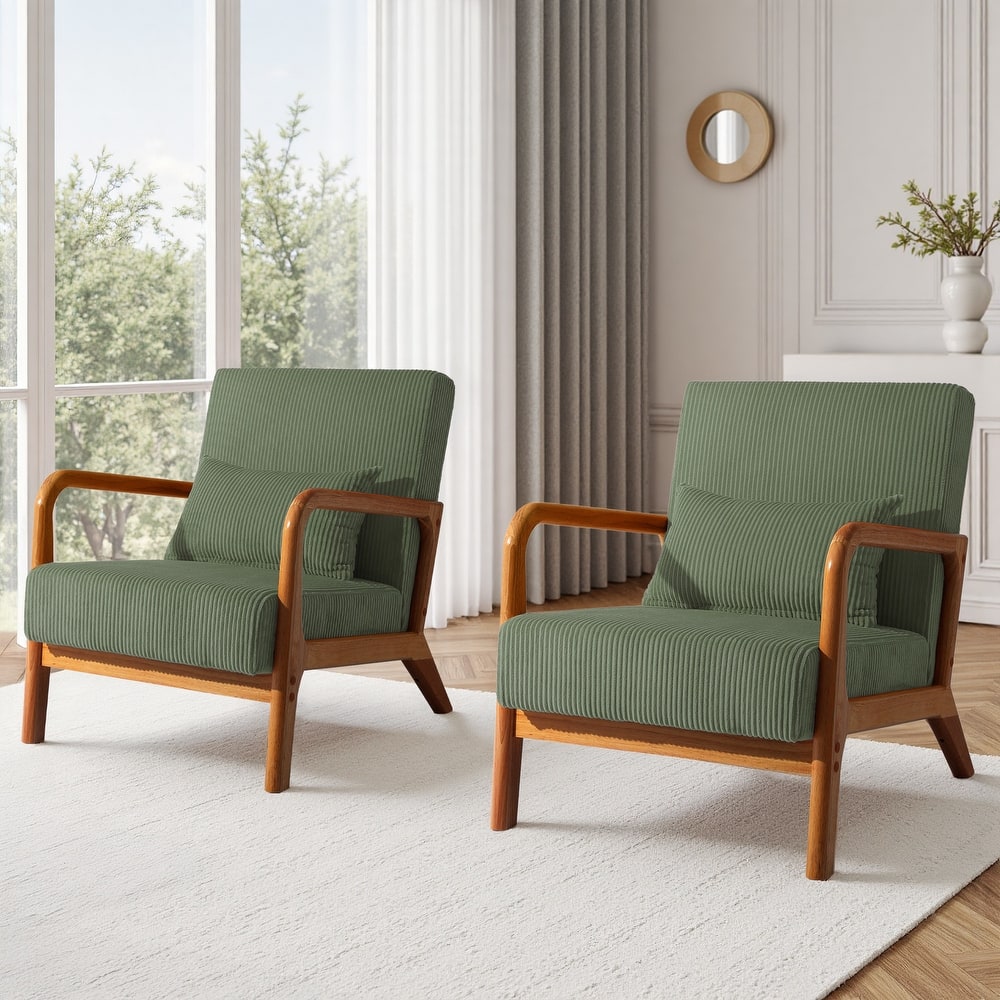 Uixe Mid Century Solid Wood Upholstered Corduroy Accent Chair