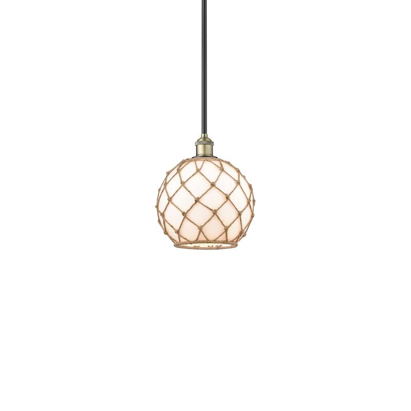 Innovations Lighting 616-1S-12-10 Farmhouse Rope Pendant Farmhouse - Black Antique Brass / White Glass with Brown Rope