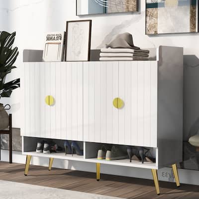 Modern Wooden 11-Tier Shoe Storage Cabinet with Adjustable Shelves