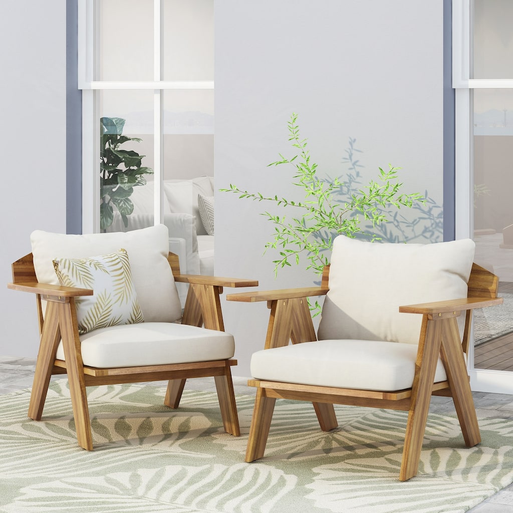 Outdoor Acacia Wood Club Chairs with Cushions (Set of 2)