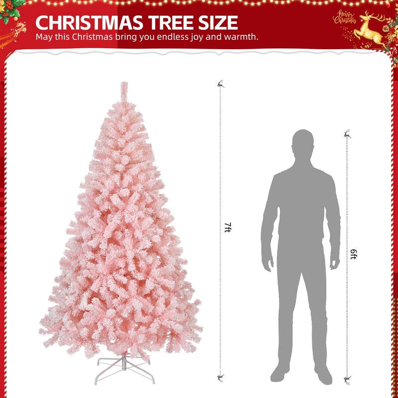 7ft Snowy Pink Christmas Tree with 400 LED Lights and 1000 Branch Tips Remote Included Stand - 7 Feet
