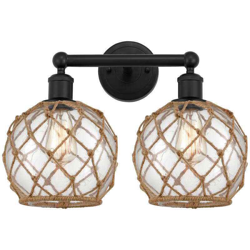 Innovations Lighting Endless Possibilities Edison - Farmhouse Rope - 2 Light 17" Bath Vanity Light - Clear Glass with Brown Rope/Matte Black