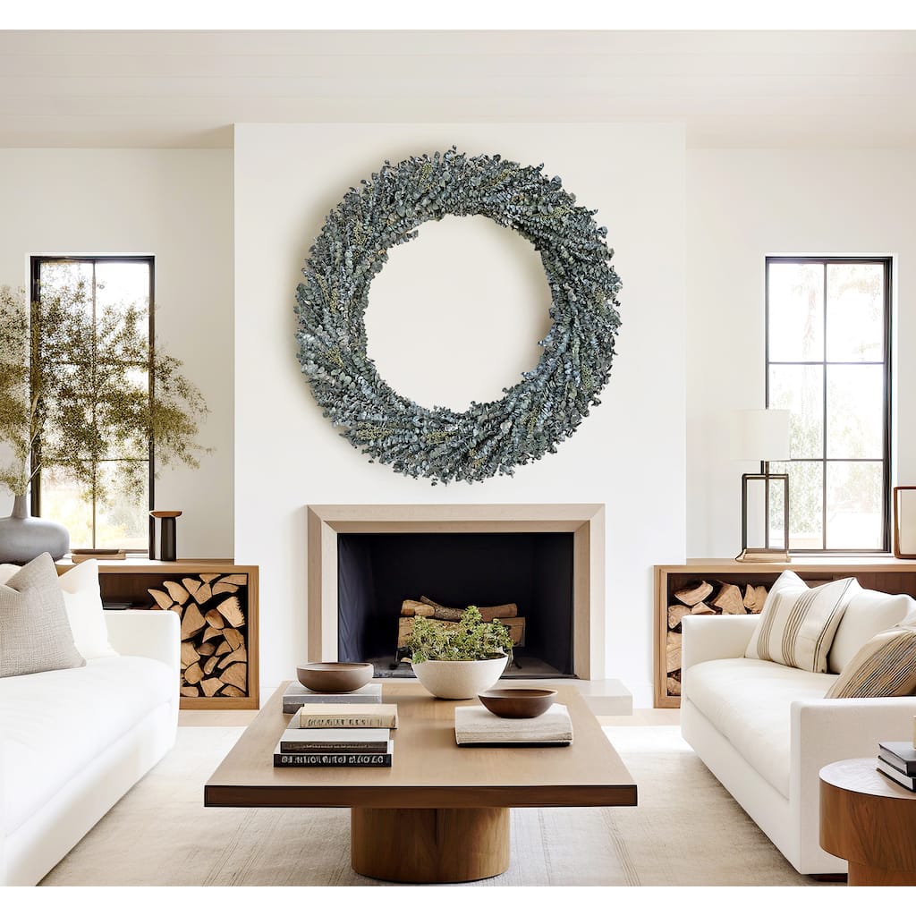 Preserved Decorative Real Dried Eucalyptus Wreath - Green