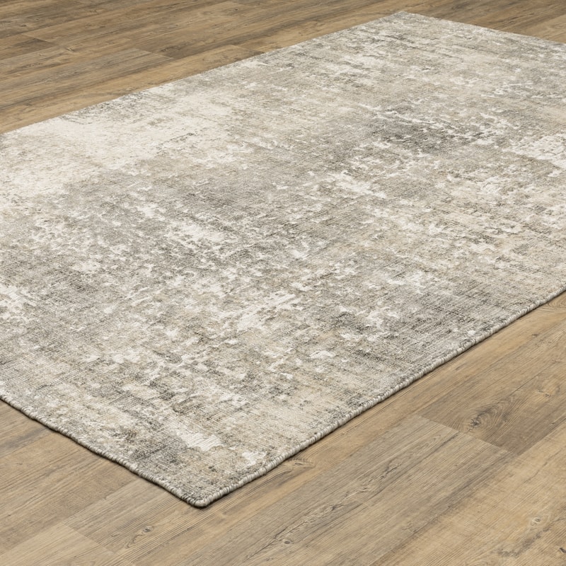 Somerset Textured Abstract Grey/ Beige Hand-made Wood Blend Area Rug