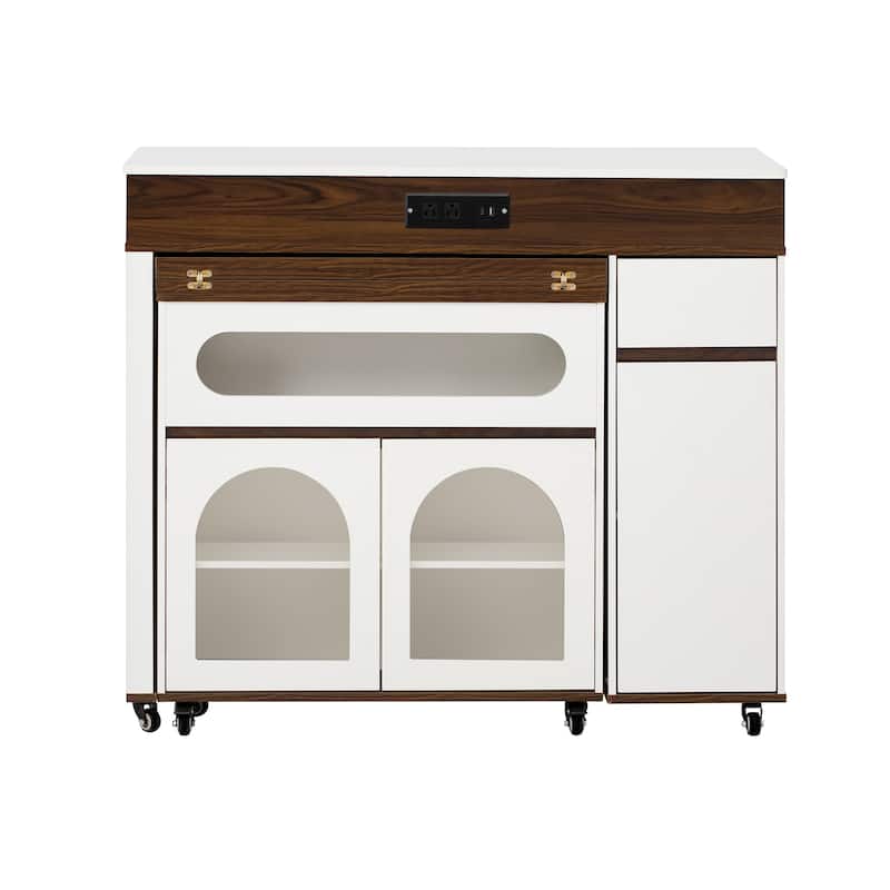 Rolling Kitchen Island with Extendable Table, Drawers, Power Outlet and Brake lock, Storage Cabinet
