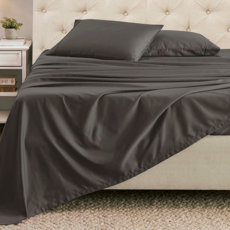 Superior Cotton Blend Solid Deep Pocket Bed Sheet Set - Charcoal - 6PC Set - Full