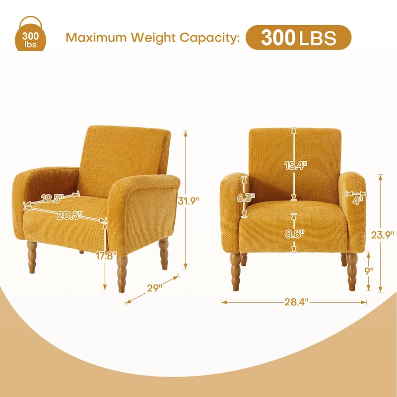 Fabric Armchair Accent Chair with Arms & Wood Legs
