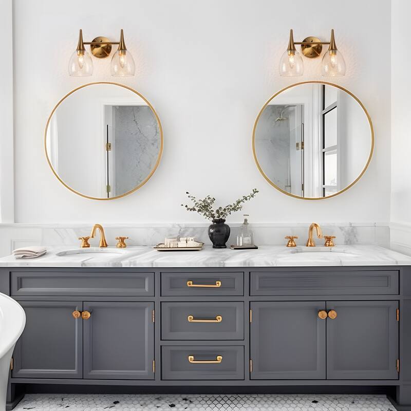 Suvy Modern Gold 3-Light Bathroom Vanity Lights Glass Wall Sconces