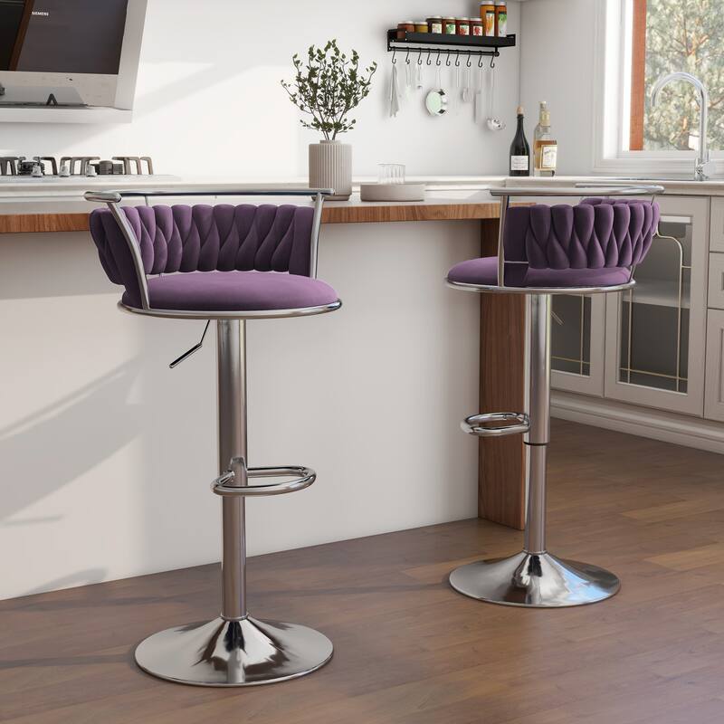 Modern Velvet Adjustable Swivel Bar Stools Set of 2