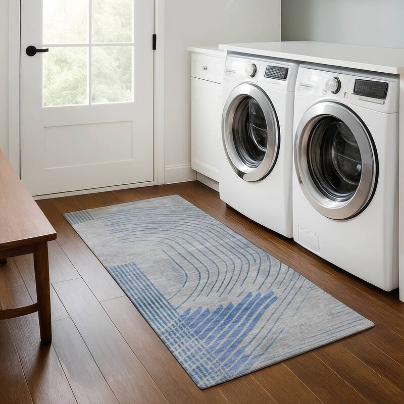 Premium Washable Super Soft Contempoary Glam Mayfield Rug - Blue - 2'3" x 7'6"
