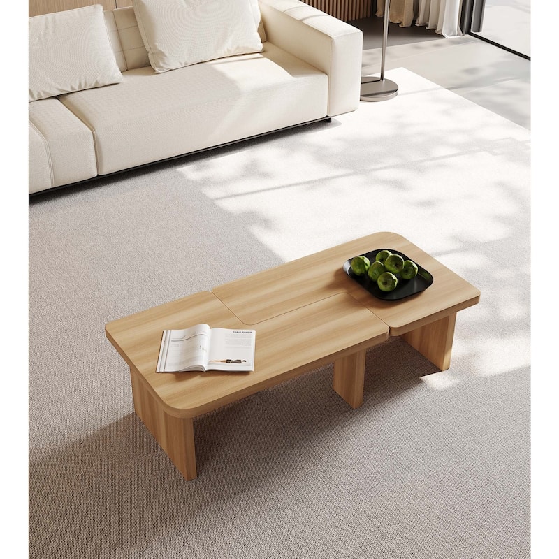 Modern Wood Coffee table, Mid Century Wood Side Table for Living Room, 2 Pieces