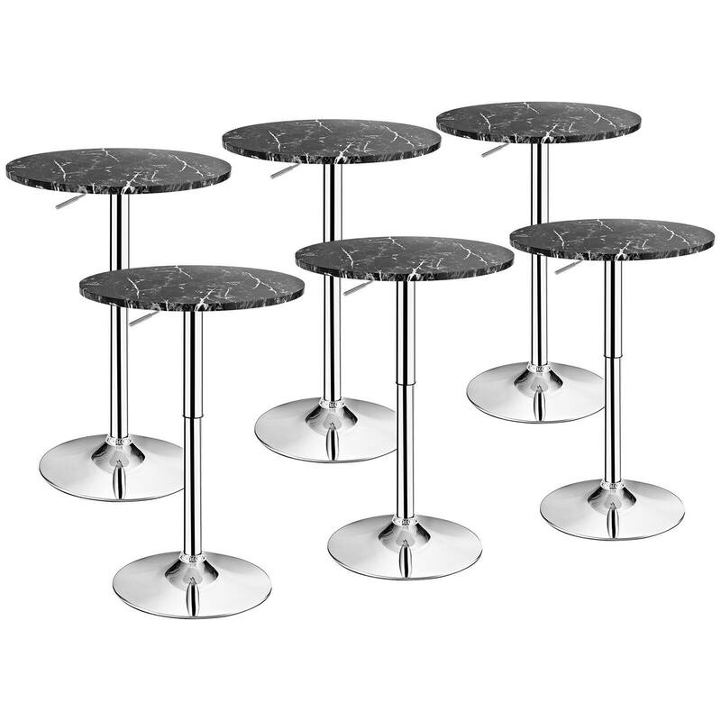 Gymax 6PCS Round Pub Table Swivel Adjustable Bar Table w/Faux Marble - Black - See Details - Black