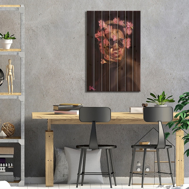 Floral Print On Wood by Adekunle Adeleke - Multi-Color
