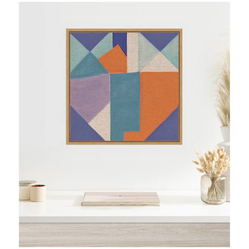 Kate and Laurel Sylvie Painterly Soft Geometric Shapes Neutral Linen Framed Canvas by The Creative Bunch Studio