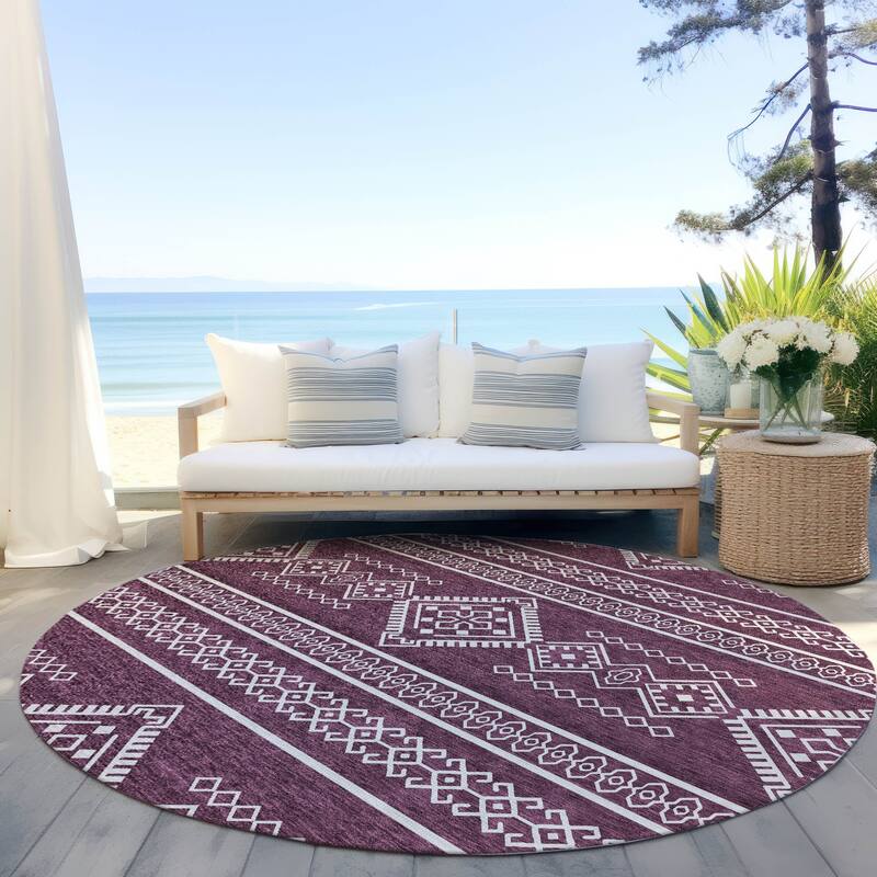 Machine Washable Indoor/ Outdoor Chantille Moroccan Boho Rug - Eggplant - 8' x 8'