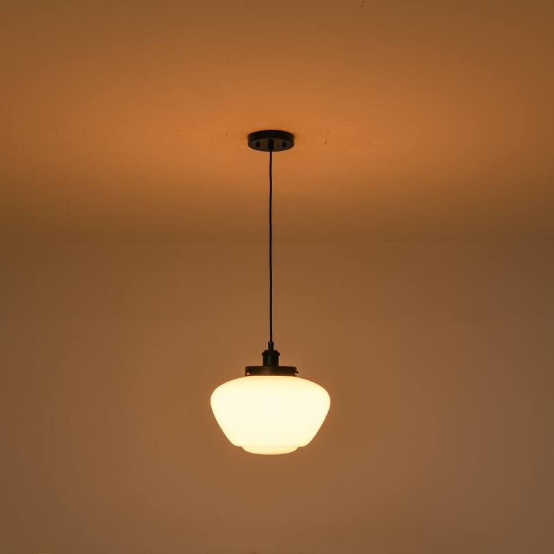 1-Light Mid-Century Modern Brass/Black Frosted Glass Globe Dome Pendant Light