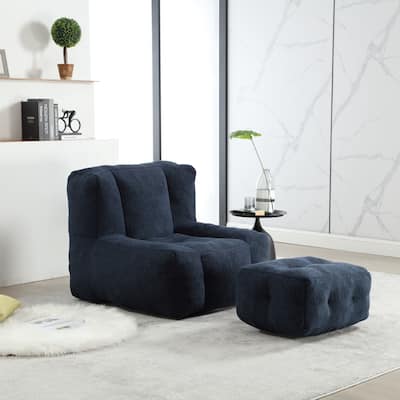 Fluffy Bean Bag Chair Lazy Sofa Chair with Memory Foam and Ottoman,Multi-scene Use