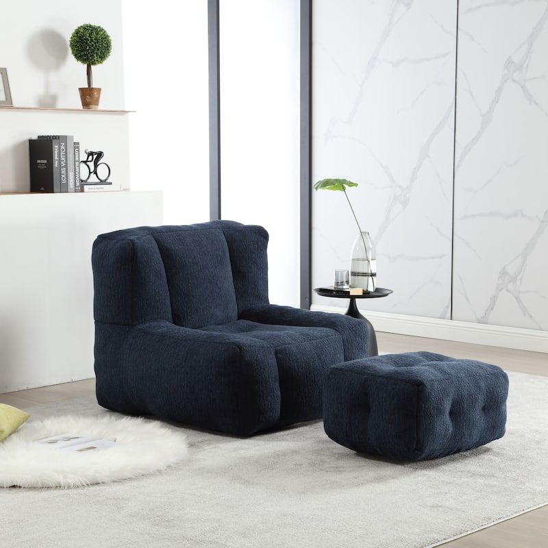 Fluffy bean bag chair with memory foam and ottoman