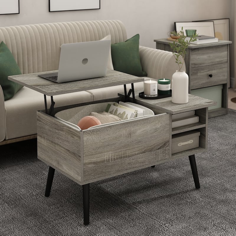Furinno Jensen Lift Top Coffee Table With Wooden Leg