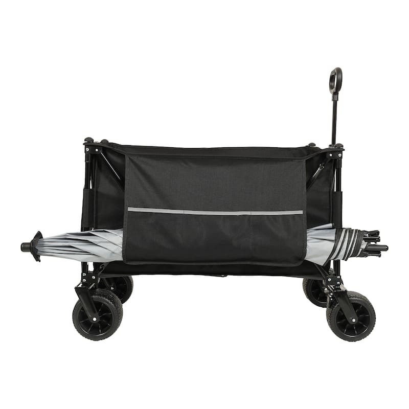 Foldable Extended Wagon With 480lbs Weight Capacity,Garden Cart With Big Beach Wheels & Drink Holders,Side Pocket And Brakes