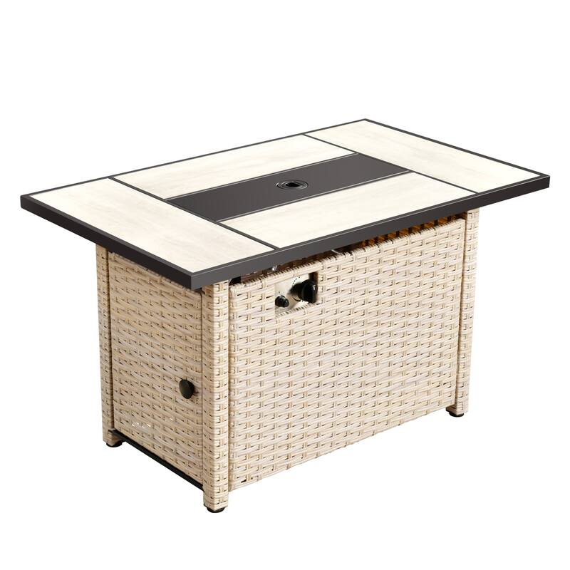 HOOOWOOO 9-piece Wicker Outdoor Patio Seating Set with Fire Pit Table